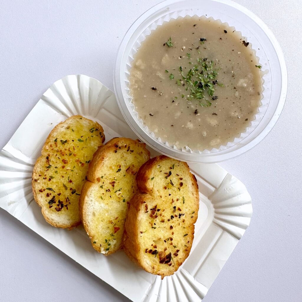 Garlic bread and soup live station